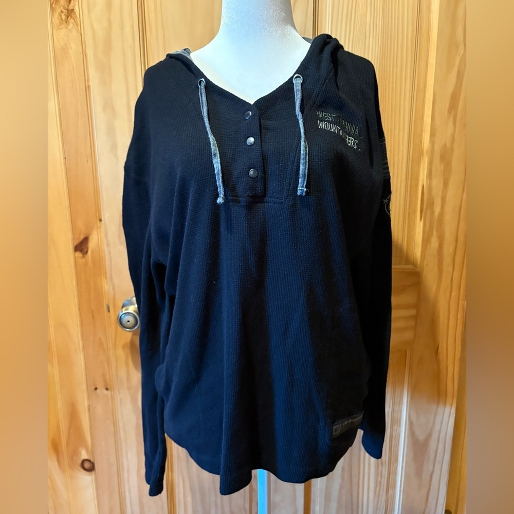 Colosseum WVU Mountaineers Waffle Knit Henley Hoodie women’s XL